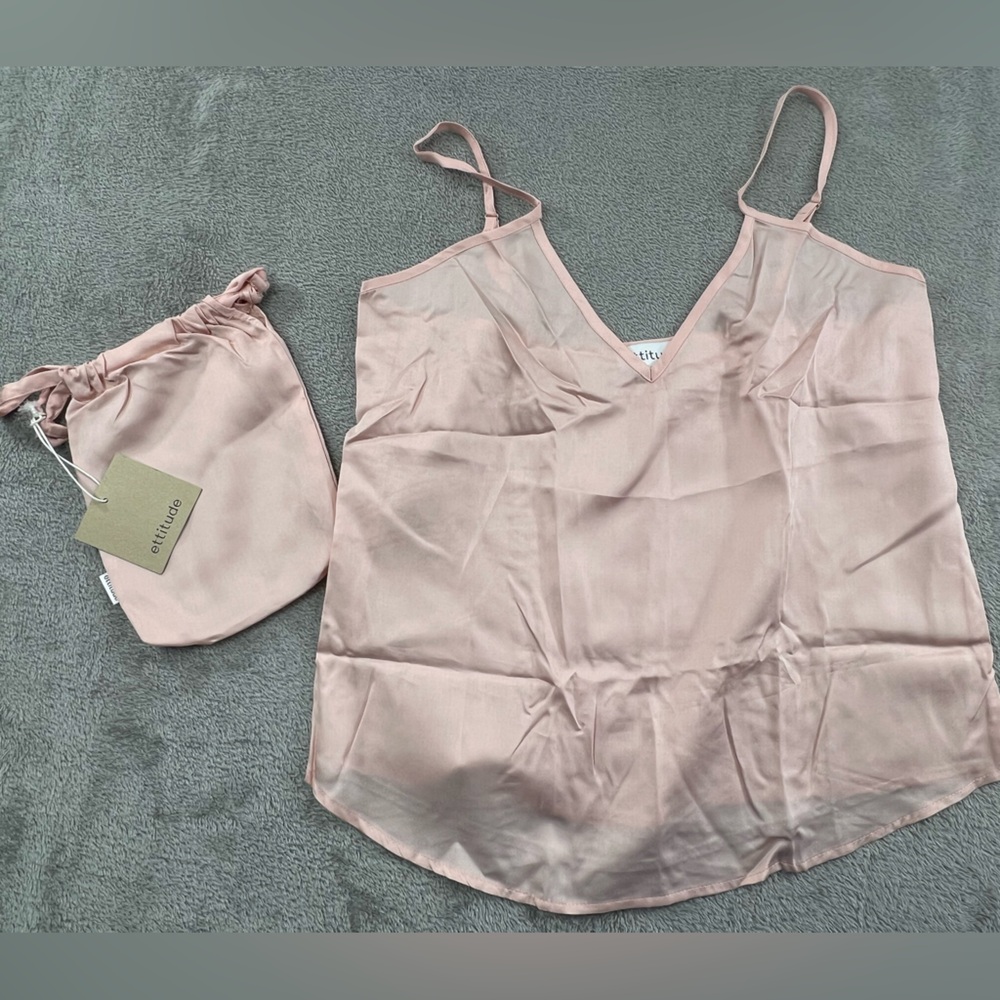NEW Ettitude S Blush Pink 100% Organic Bamboo Lyocell Soft Satin Silky Cami